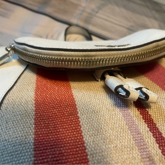 Kate ♠️ Spade White Pebbled Leather Backpack w/ pink, orange, brown fabric front - Picture 10 of 16